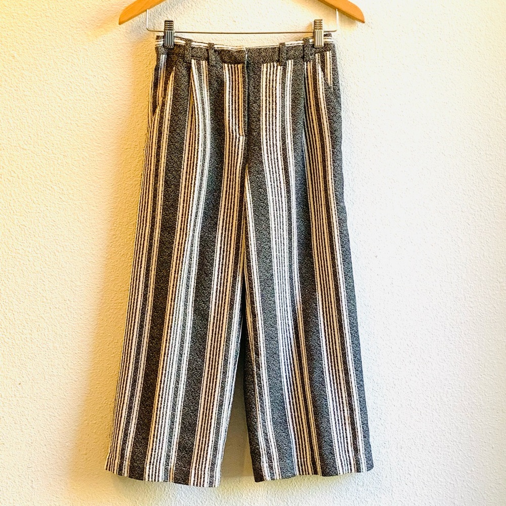 Topshop black white strips cropped high rise wide pants